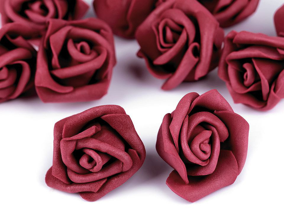 Dekorační pěnová růže Ø3-4 cm, barva 20 bordó sv.