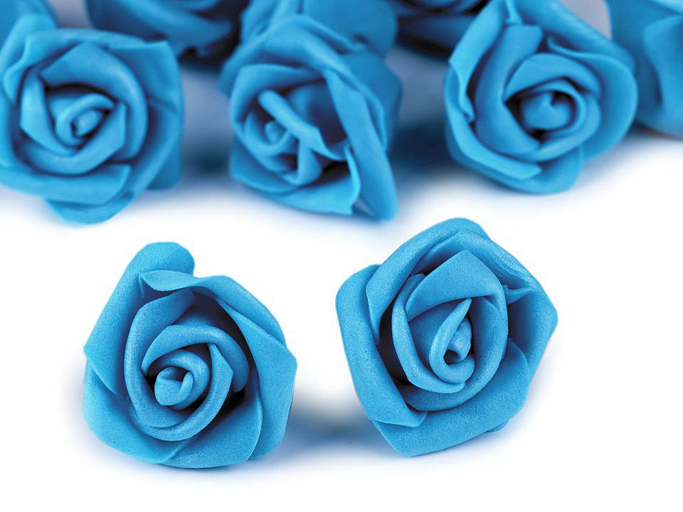 Dekorační pěnová růže Ø3-4 cm, barva 21 modrá sytá