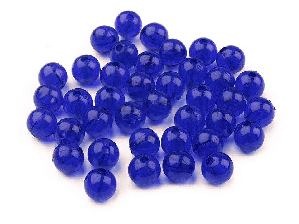 Plastové korálky Transparent Ø8 mm, barva 11 modrá kobaltová