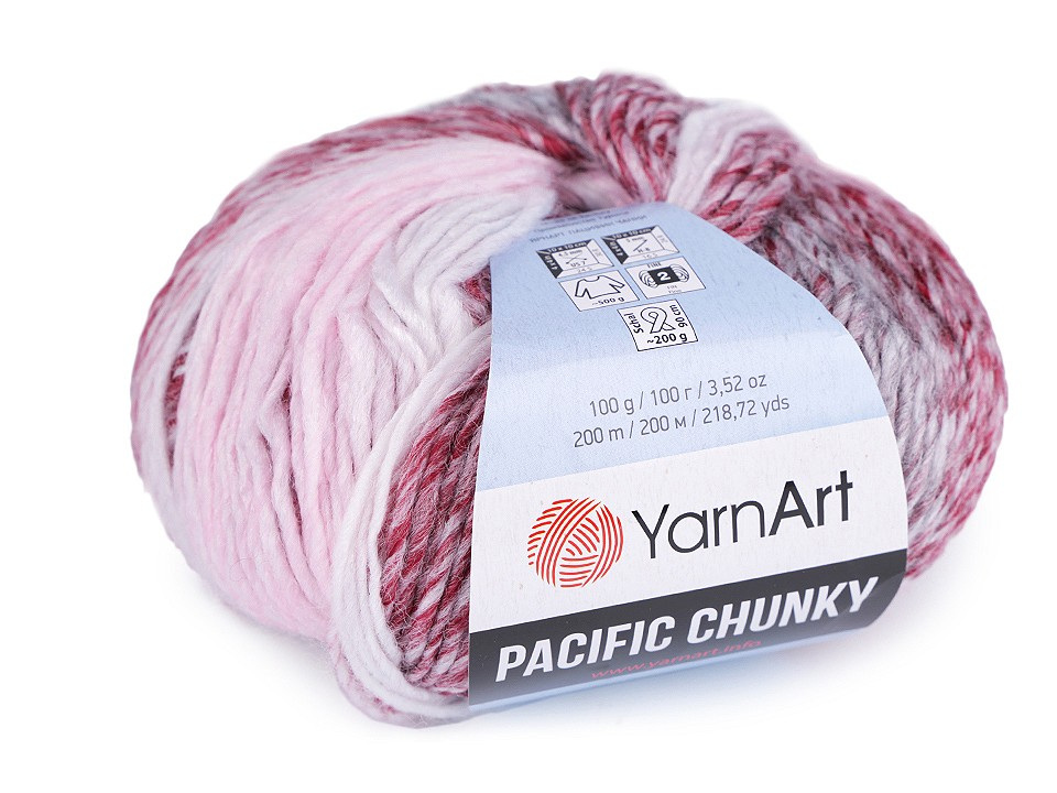 Pletací příze Pacific Chunky 100 g, barva 2 (310) bordó sv. růžová