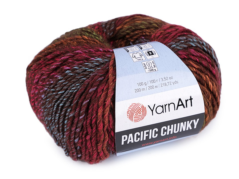 Pletací příze Pacific Chunky 100 g, barva 3 (301) hnědá červená