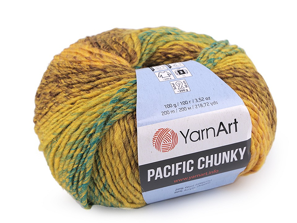 Pletací příze Pacific Chunky 100 g, barva 6 (305) hořčicová zelená