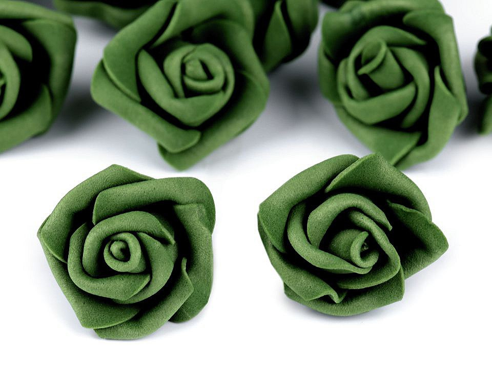 Dekorační pěnová růže Ø3-4 cm, barva 22 zelená