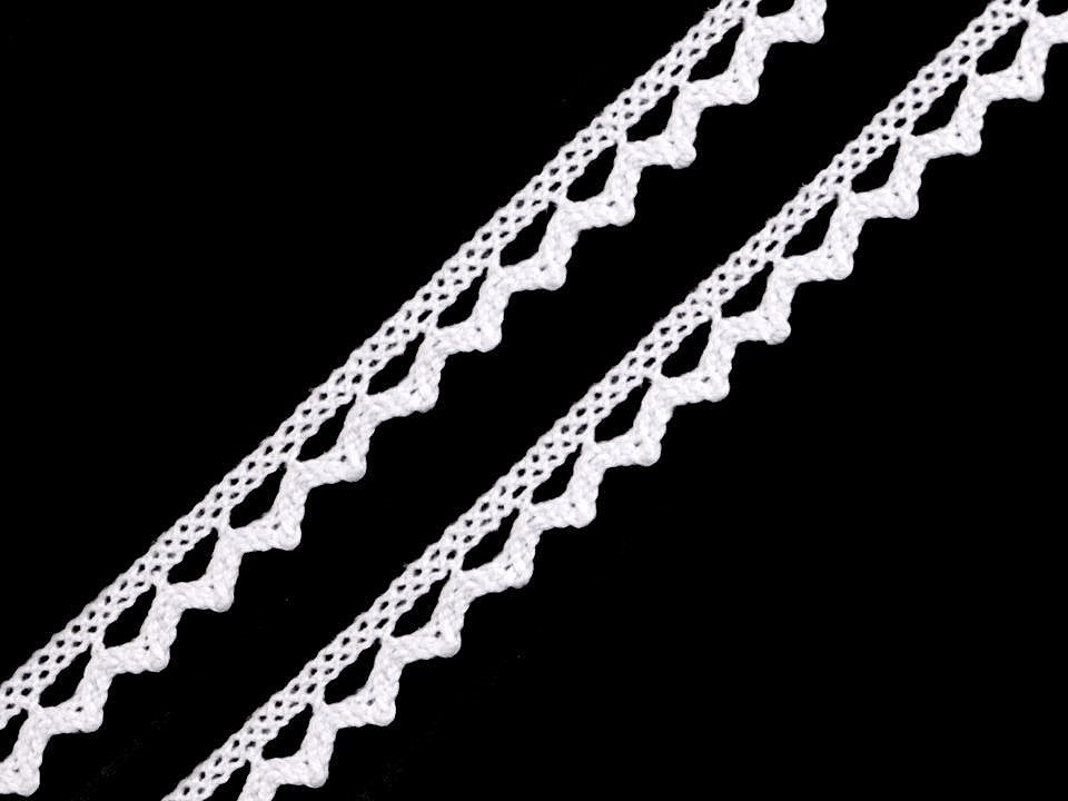 Bavlněná krajka paličkovaná šíře 9 mm, barva 1 bílá