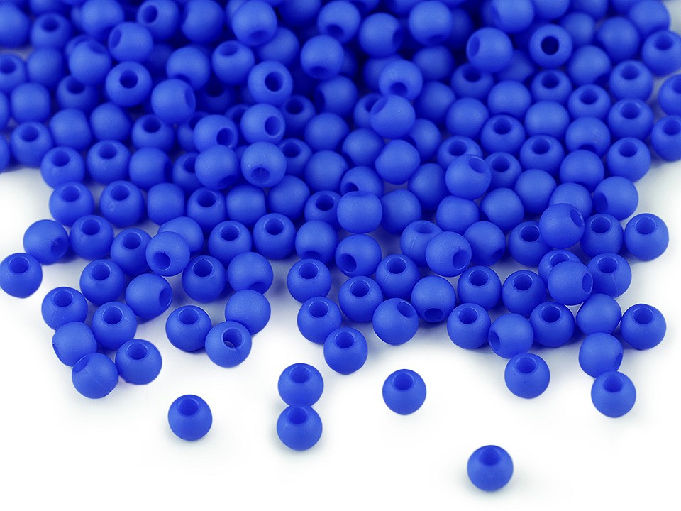 Plastové korálky matné Ø4 mm, barva 9 (2) modrá královská
