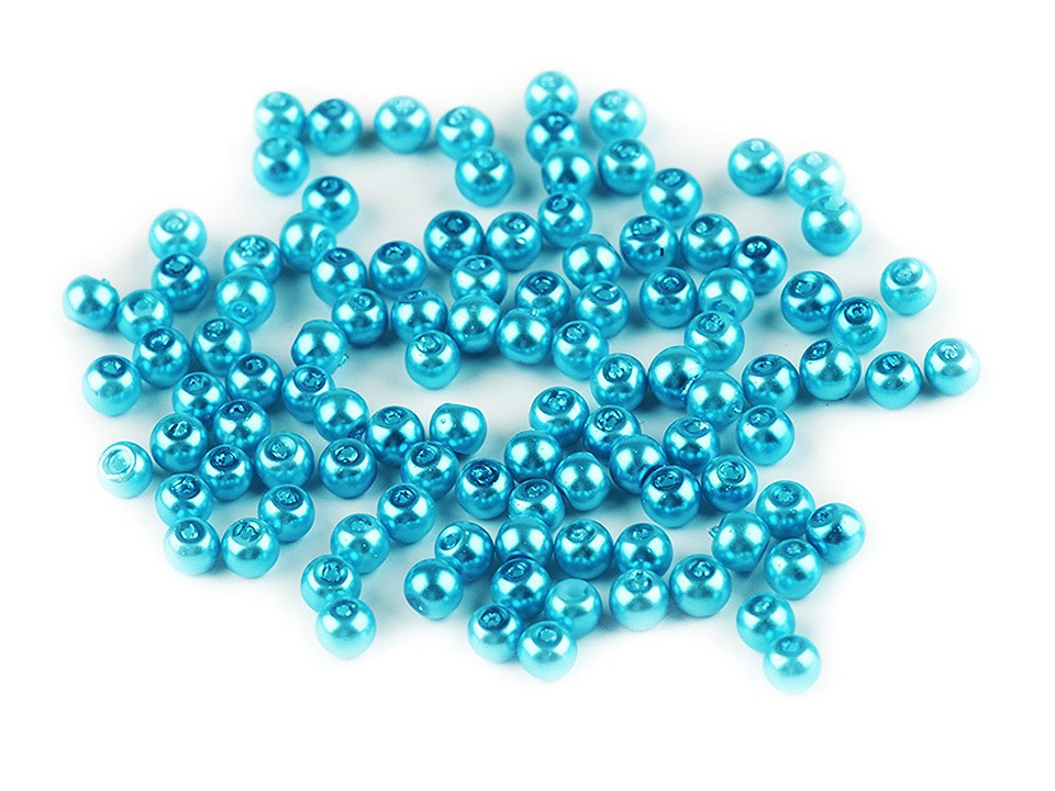 Skleněné voskové perly Ø4 mm, barva 67A tyrkys mořský