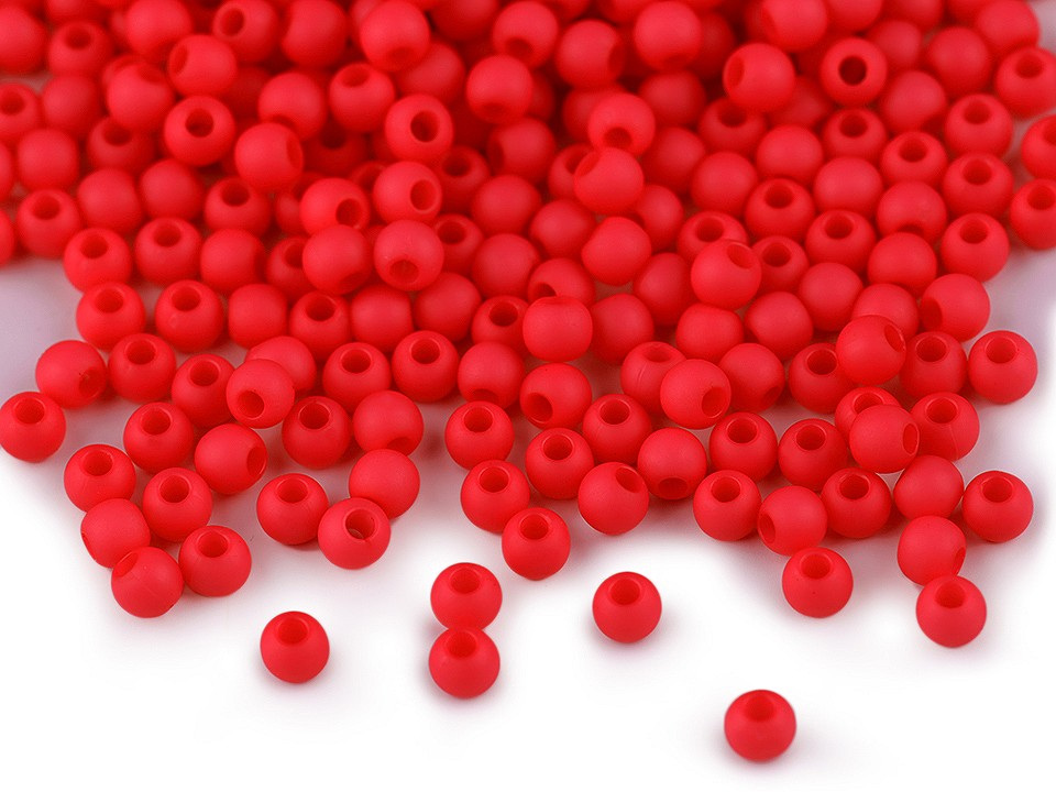 Plastové korálky matné Ø4 mm, barva 18 (3) červená