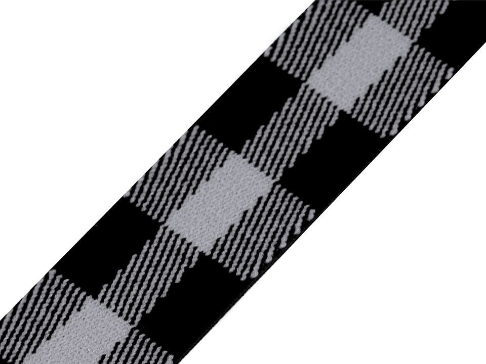 Pruženka měkká káro šíře 25 mm, barva 3 černá šedá světlá