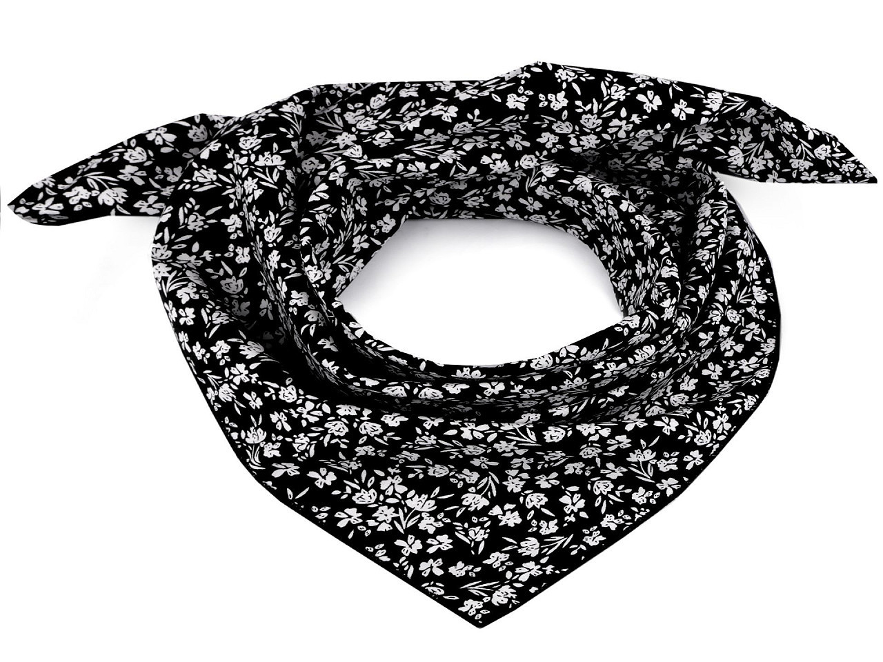 Bavlněný šátek s květy 55x55 cm, barva 3 černá bílá