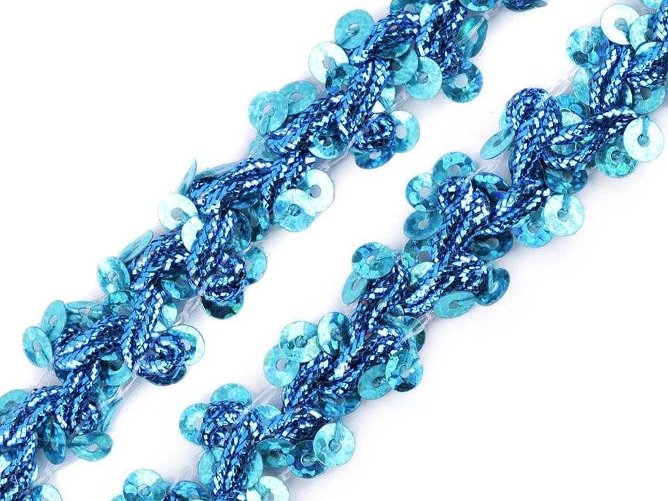 Flitrový prýmek šíře 15 mm hologram, barva 8 modrá tyrkys