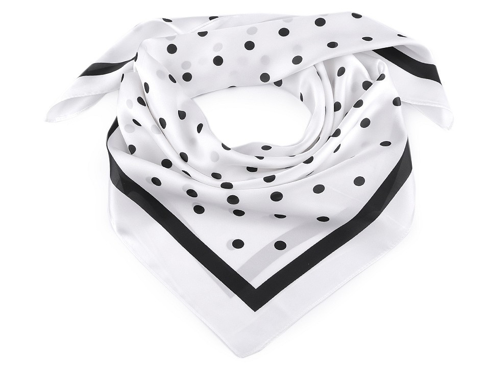Saténový šátek s puntíky a lemem 70x70 cm, barva 1 krémová nejsvět.