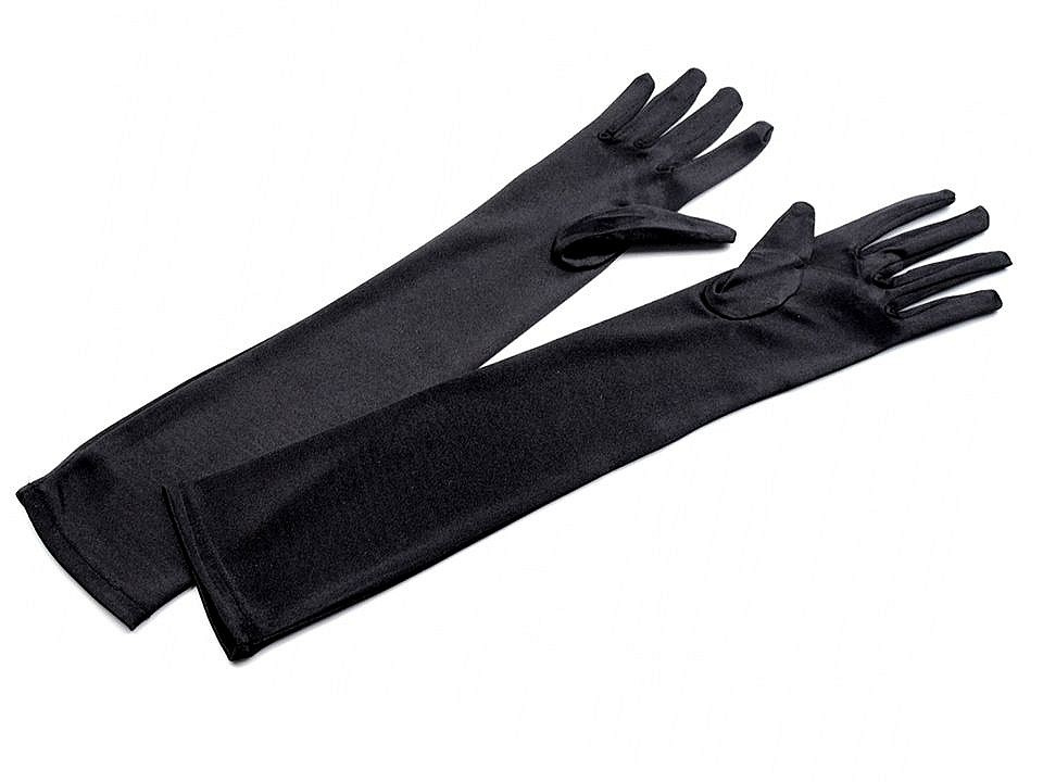 Dlouhé společenské rukavice saténové, barva 1 (45 cm) černá