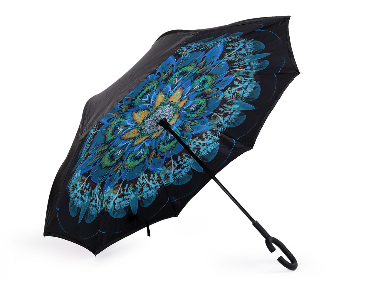 Obrácený deštník dvouvrstvý, barva 7 modrá páv