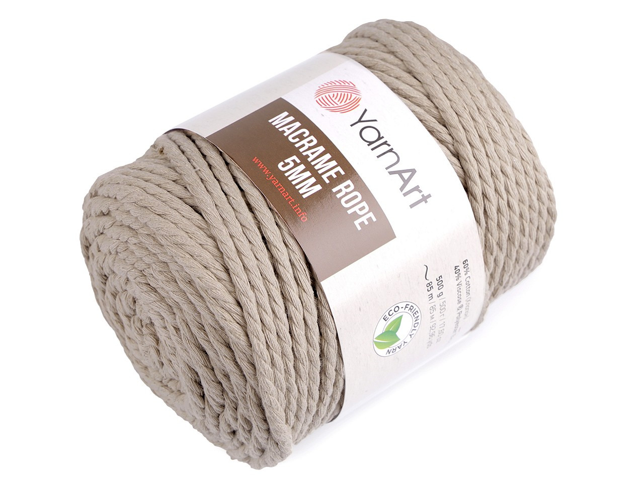 Pletací příze Macrame Rope 5 mm 500 g, barva 8 (753/130) béžová