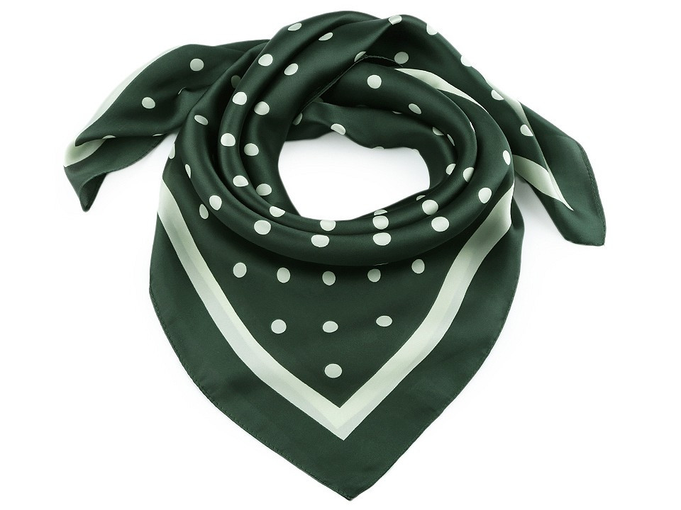 Saténový šátek s puntíky a lemem 70x70 cm, barva 5 zelená