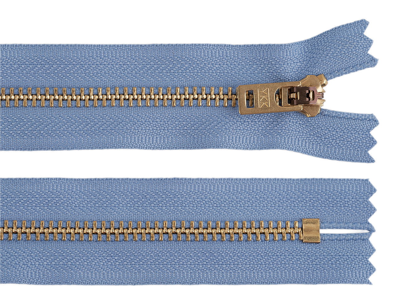 Kovový zip YKK No 5 délka 18 cm staromosazný (jeansový), barva 231 modrá mosaz