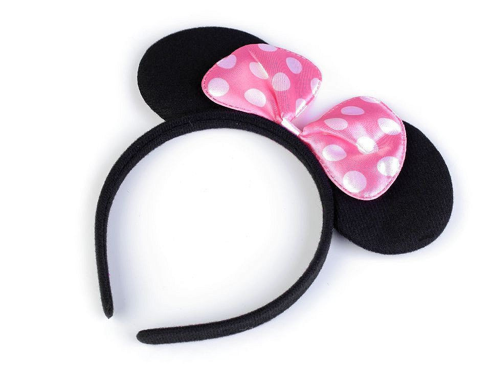 Karnevalová čelenka Minnie Mouse, barva 5 růžová sv. velké puntíky
