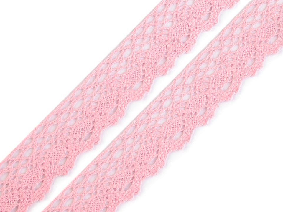 Bavlněná krajka paličkovaná šíře 28 mm, barva 4 růžová