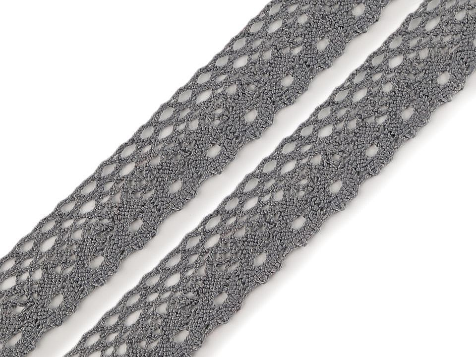 Bavlněná krajka paličkovaná šíře 28 mm, barva 16 šedá neutrální