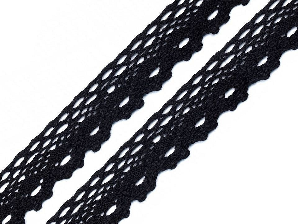 Bavlněná krajka paličkovaná šíře 28 mm, barva 3 černá