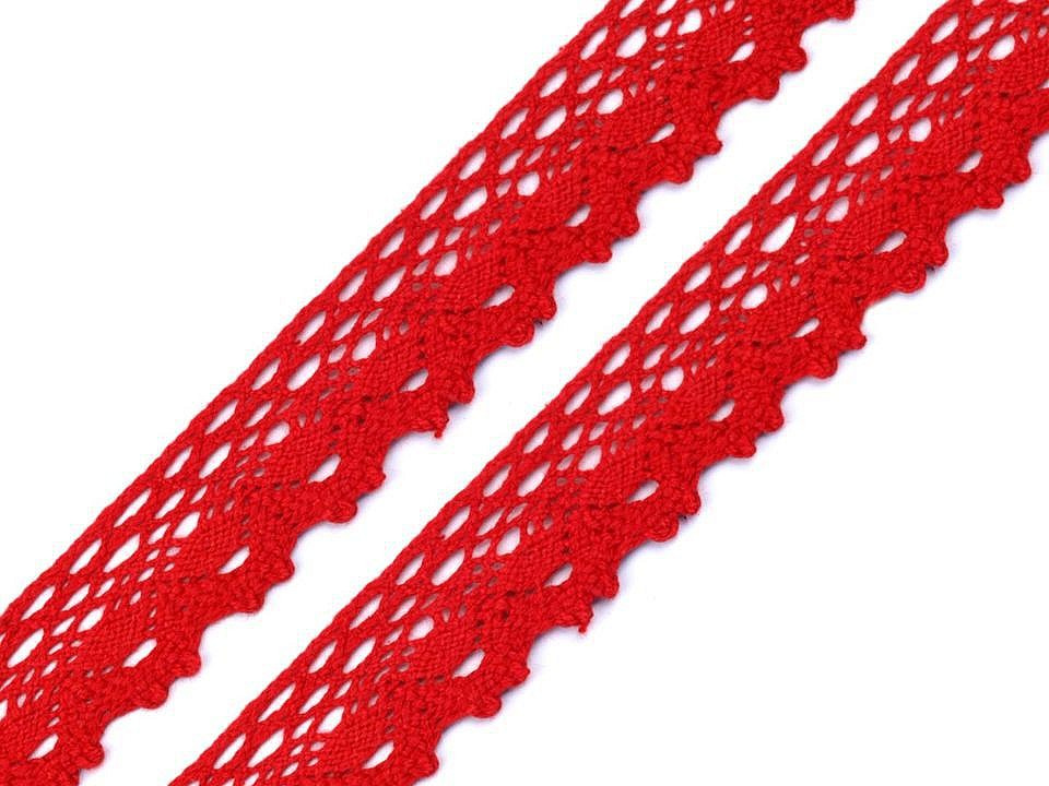 Bavlněná krajka paličkovaná šíře 28 mm, barva 5 červená