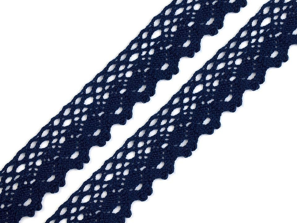 Bavlněná krajka paličkovaná šíře 28 mm, barva 10 modrá tmavá