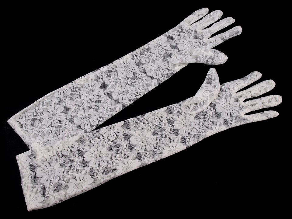 Dlouhé společenské rukavice krajkové, barva 1 bílá mléčná