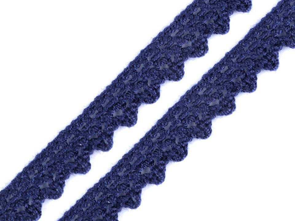 Bavlněná krajka paličkovaná šíře 10 mm, barva 6 modrá tmavá