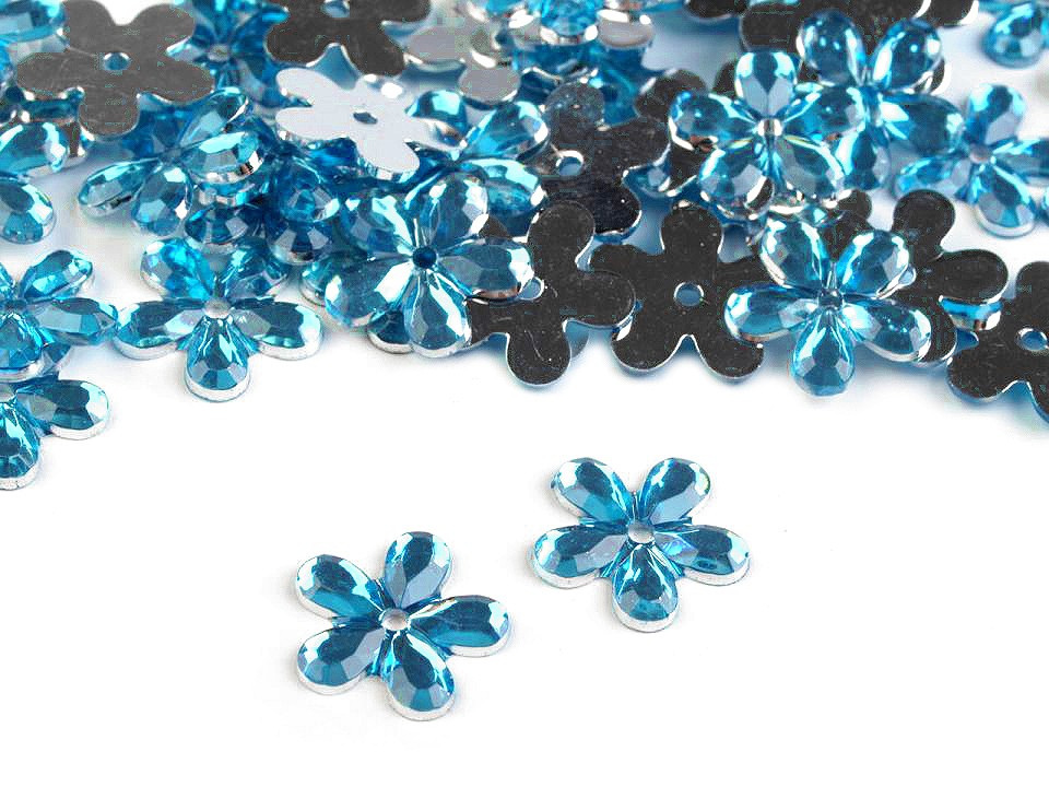 Plastový květ našívací Ø11 mm, barva 9 modrá azurová