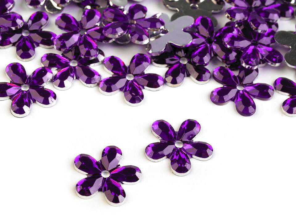 Plastový květ našívací Ø11 mm, barva 7 fialová purpura