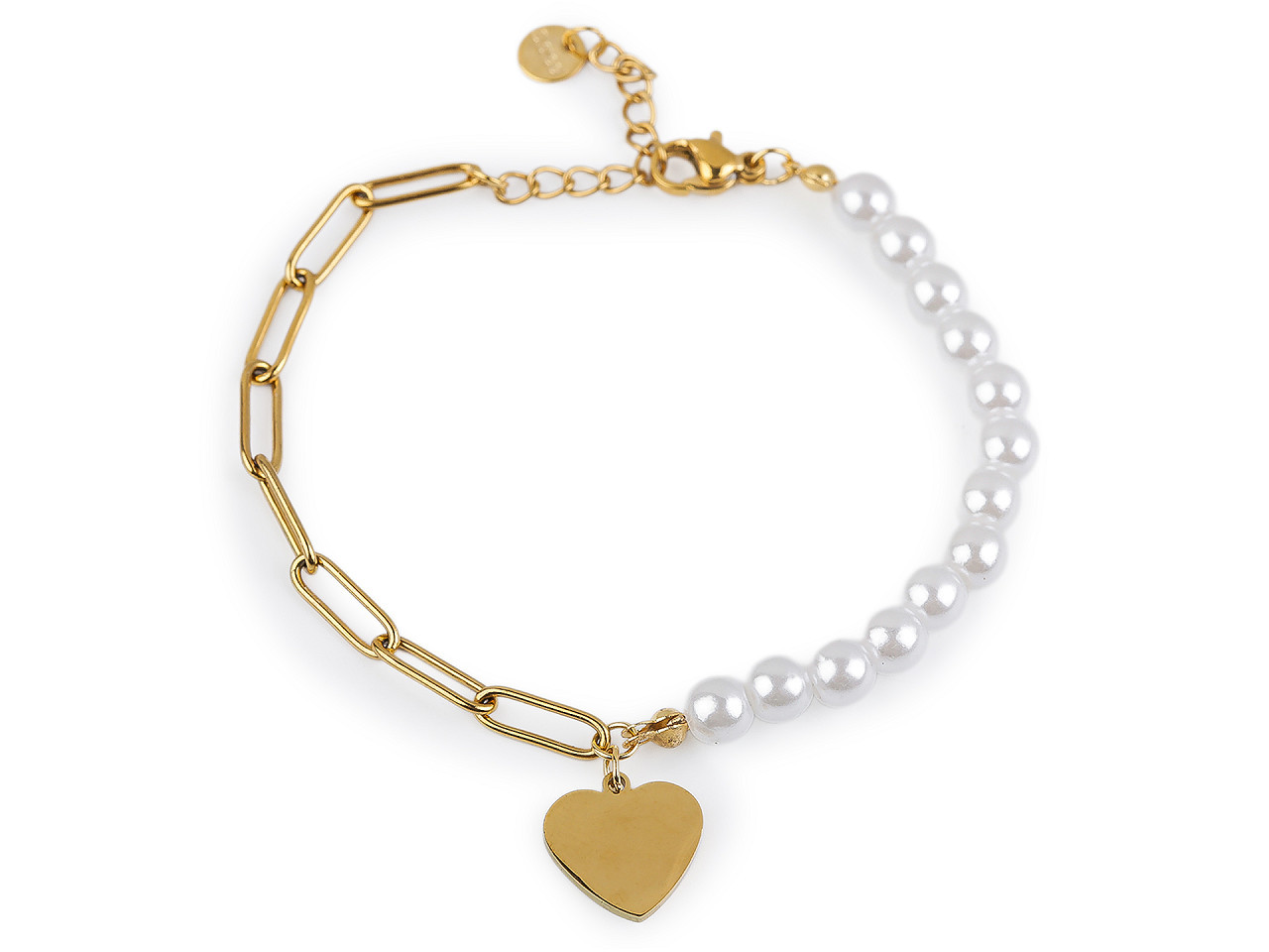 Náramek z nerezové oceli perlový, barva 5 bílá srdce