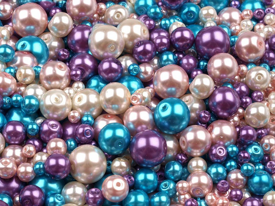 Skleněné voskové perly mix velikostí a barev Ø4-12 mm, barva 18 mix
