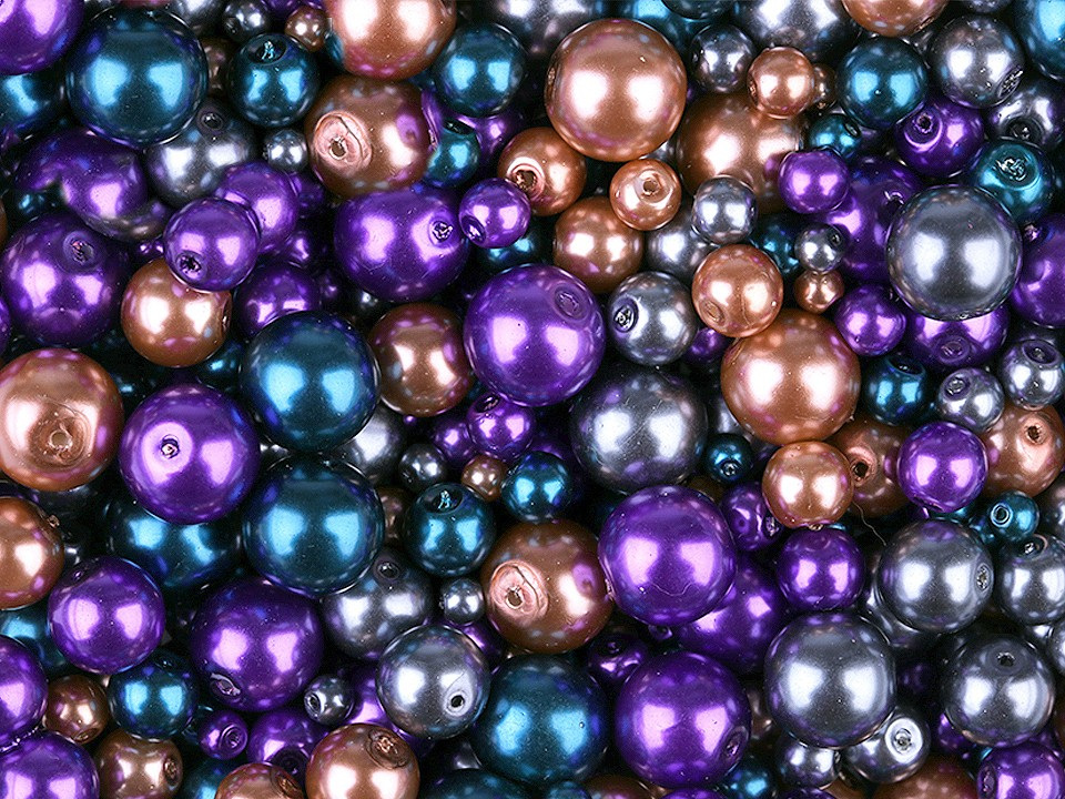 Skleněné voskové perly mix velikostí a barev Ø4-12 mm, barva 37 mix