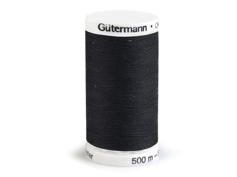 Polyesterové nitě návin 500 m Gütermann, barva 000 Black