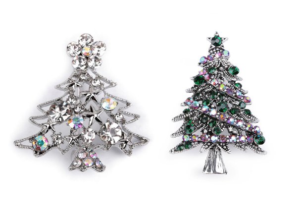 Brož s broušenými kamínky vánoční stromeček