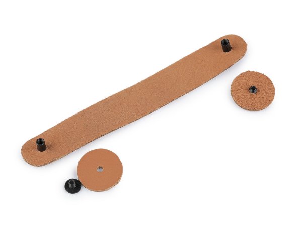 Kožené ucho / úchytka na košíky a víka se šroubovacím nýtem 2x15 cm