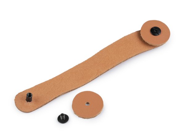 Kožené ucho / úchytka na košíky a víka se šroubovacím nýtem 2x15 cm