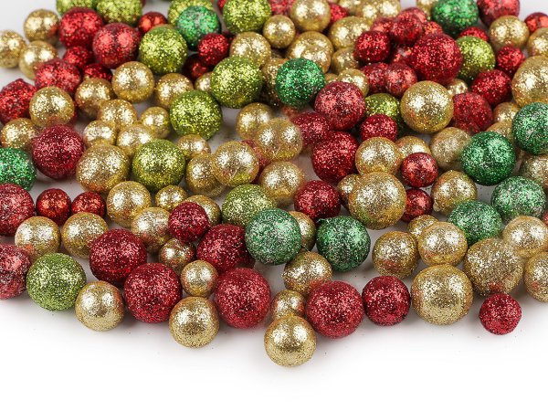 Polystyrenové kuličky s glitry mix 3 velikostí