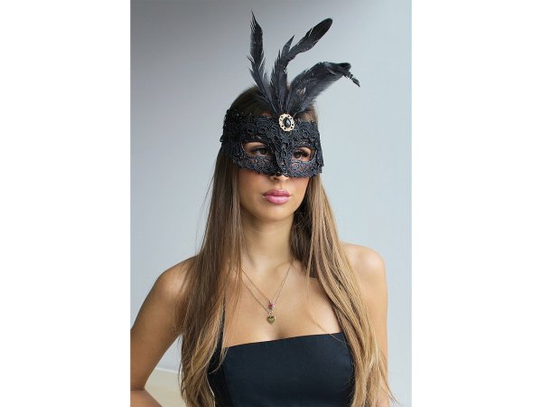Karnevalová maska - škraboška krajková s peřím