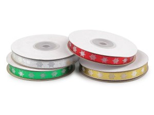 Vánoční stuha metalická vločky šíře 10 mm
