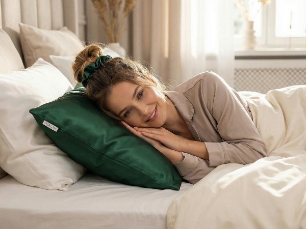 Saténová Beauty sada na spaní, povlak a scrunchie gumička