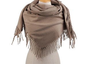 Velký teplý šátek / pléd s třásněmi, jenobarevný, káro 100x105 cm