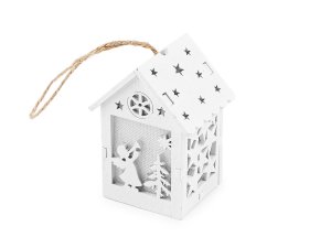 Dřevěný domeček svítící k zavěšení