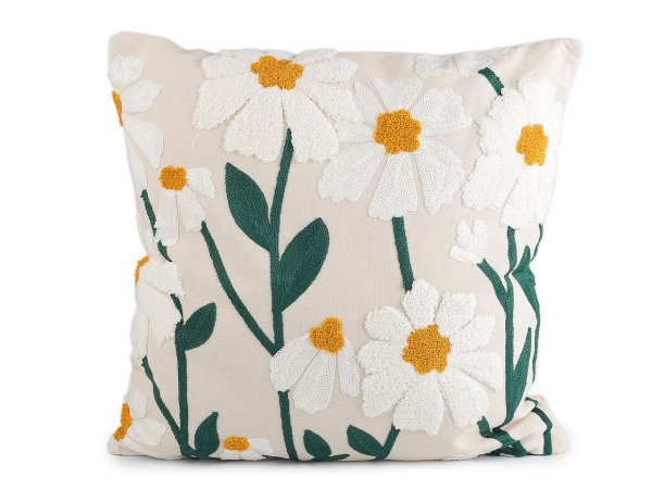 Povlak na polštář vyšívané květy 45x45 cm