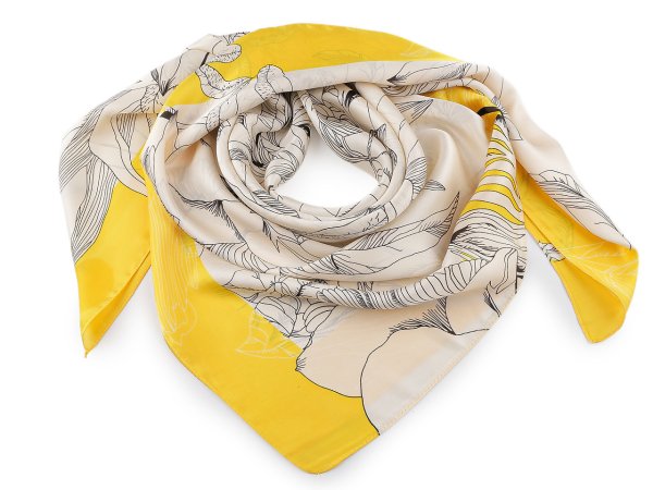 Saténový šátek květy 90x90 cm