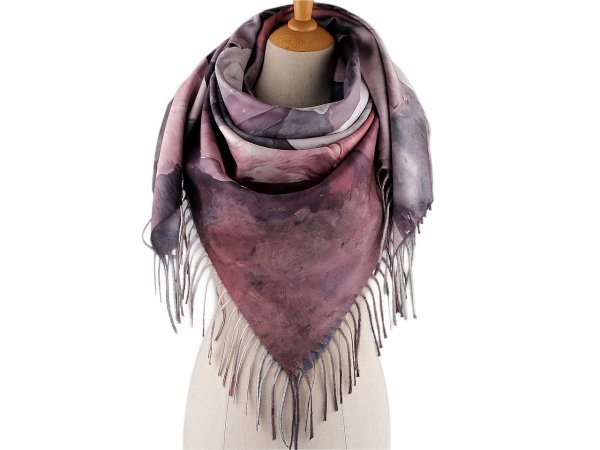 Šátek s třásněmi květy 105x105 cm