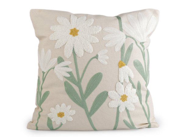 Povlak na polštář vyšívané květy 45x45 cm