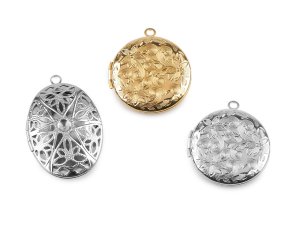 Medailonek rozevírací oválný, kulatý zdobený z nerezové oceli