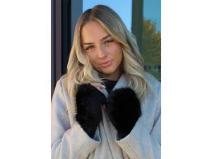 Dámské / dívčí pletené rukavice bezprsté s kožešinou