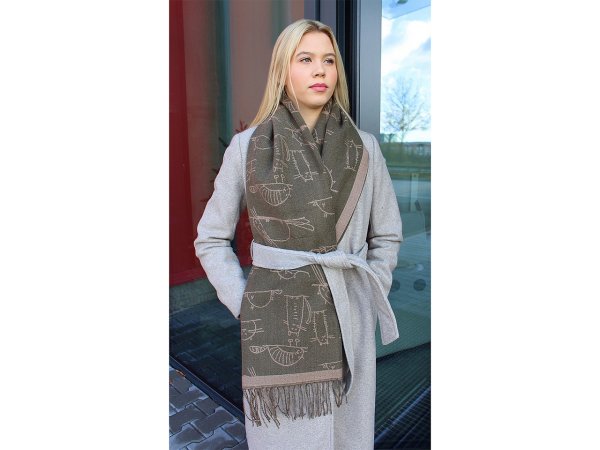 Zimní šála / pléd s třásněmi, kočky 65x180 cm